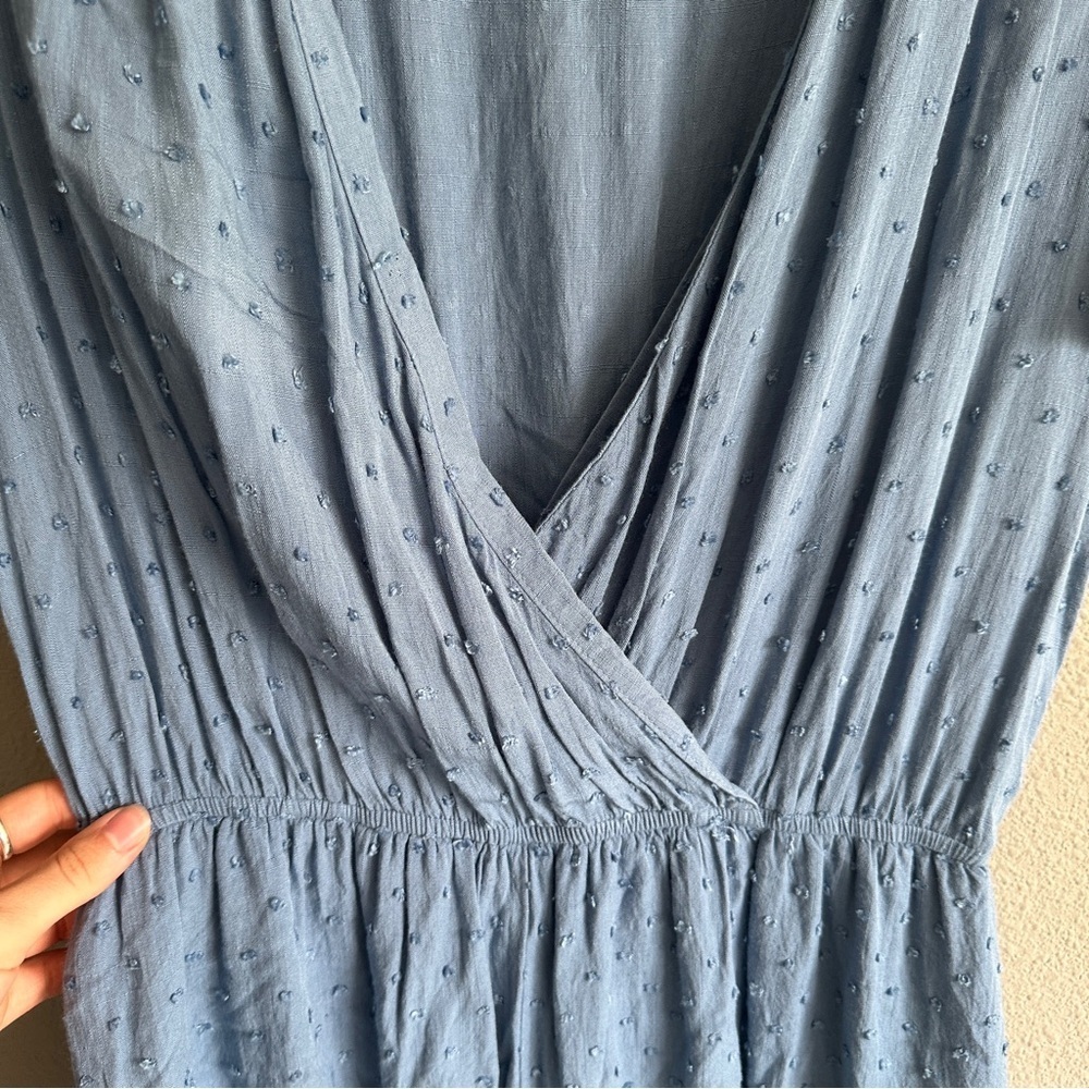 Umgee Blue Textured V Neck Romper Medium - Picture 4 of 14